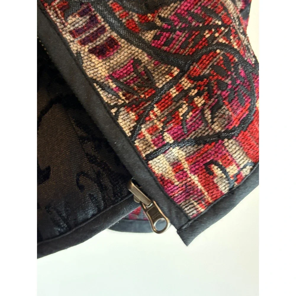 Christopher & Banks Jacket Womens PS Red Paisley Tapestry Zip Up Petite Boho